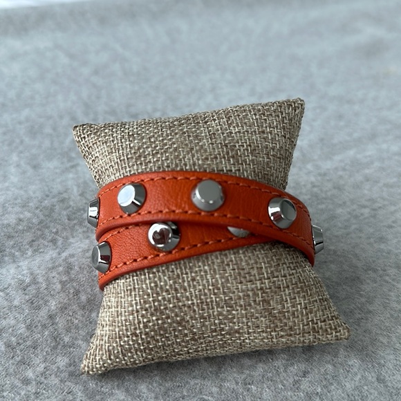 Michael Kors Orange Leather Double Wrap Studded Cuff Bracelet - Picture 1 of 2